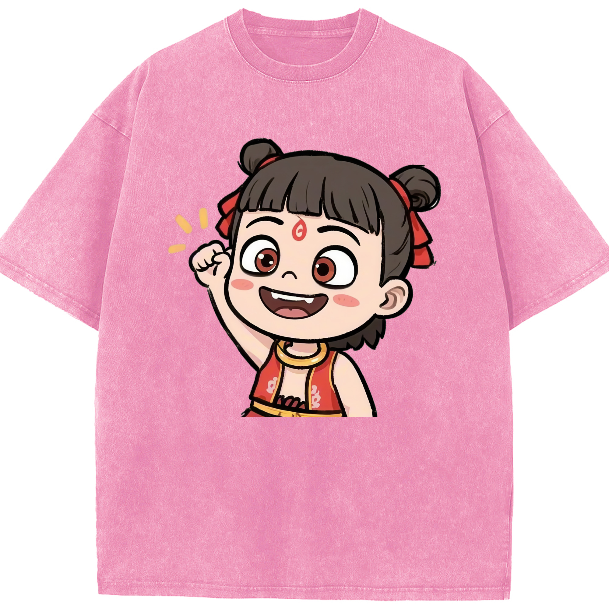 （画像用） Ne Zha 2 ナタ 魔童の大暴れ 綿100% ヴィンテージ風 半袖Tシャツ（フロントプリント）